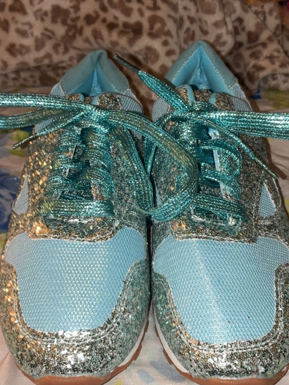 Light Blue Glitter Lace-Up Sneakers